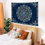 Fowocu Boho Floral Mandala Tapestry Wall Hanging Blue Bohemian Flower Medallion Tapestry Aesthetic Vintage Navy Hippie Indian Small Tapestries for Bedroom Living Room Dorm Decor 48 x 36 Inch