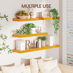 Heimlove Wooden Floating Shelves for Wall,2 Packs 16 inches Natural Pine Solid Wood Bathroom Shelf Over Toilet Decor and Storage 8 inches Deep for Kitchen Bedroom Office & Living Room Wall Decor