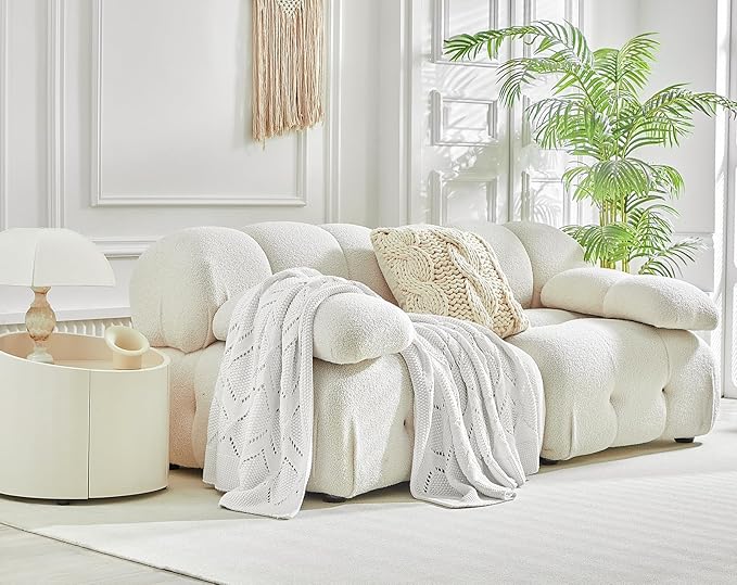 Longhui bedding Chunky Cotton Knit Throw Blanket for Couch, Sofa, Bed, or Chair, Decorative Breathable Fall Cable Knit Blanket 60 x 80 Inches, Large Medium Weight Cream