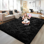 Soft Plush Shag Rug 5x7, Ultra Fluffy Rug for Living Room Bedroom, Non-Slip Fuzzy Large Area Rug for Living Room, Carpet for Girl Boy Kids, Modern Indoor Home Decor Aesthetic, Black