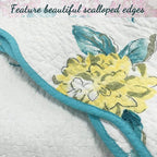 Cozy Line Home Fashions Turquoise Blue Floral Hydrangea Garden Leaf 100% Cotton Reversible Quilt Bedding Set, Coverlet, Bedspread (Valencia Bloom, King - 3 Piece)