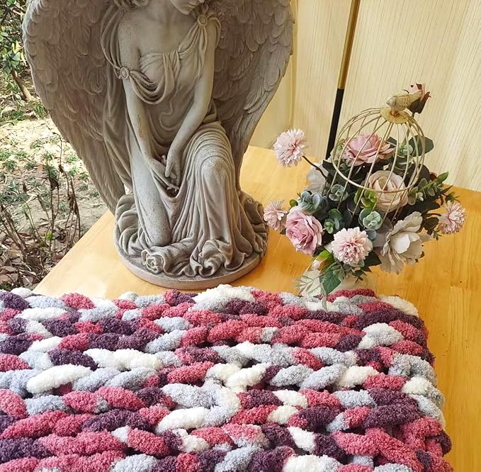 DDL&HEXI Chunky Chenille Blanket 100% Hand Knit with Jumbo Chenille Yarn (50"x60") Super Soft Large Throw Bed Blanket for Couch, Sofa, Home Decor - Machine Washable (05)