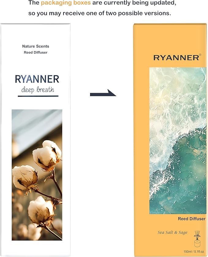 Reed Diffuser Set,5.1oz Sea Salt&Sage Scent Diffuser with Sticks Home Fragrance Reed Diffuser with Essential Oil for Bathroom Shelf Decor&Air Freshener,Home Bathroom Office Decor & Gifts