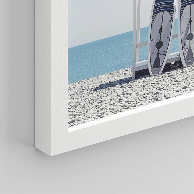 SIGNWIN Framed White Surfboard Tropical Palm Tree Beach Shore Wall Art, Set of 4 Landscape Colorful Wall Decor Prints, Nature Wilderness Wall Décor for Living Room, Bedroom - 12"x16" White