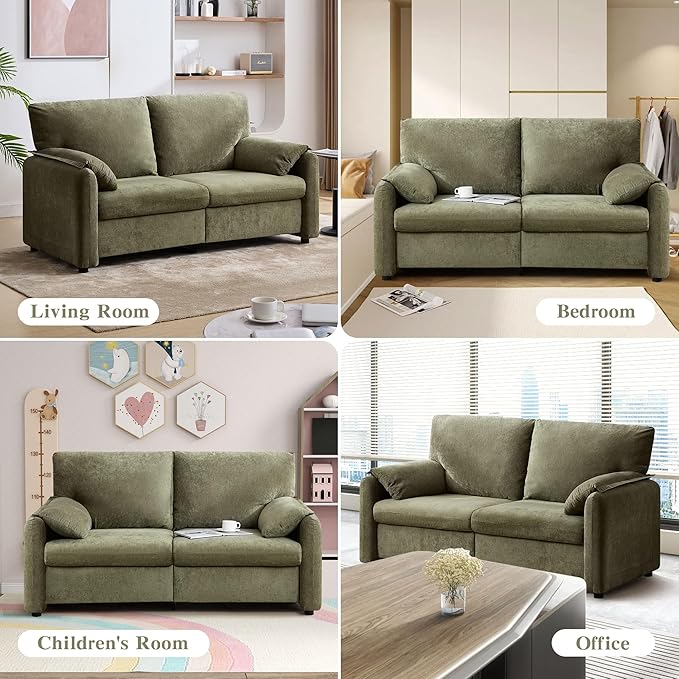 Chenille Oversized Armchair, 38.6'" Wide Accent Chairs for Living Room & Bedroom Modern Lounge Chair, Upholstered Mid-Century Reading Chair (Green, Loveseat)
