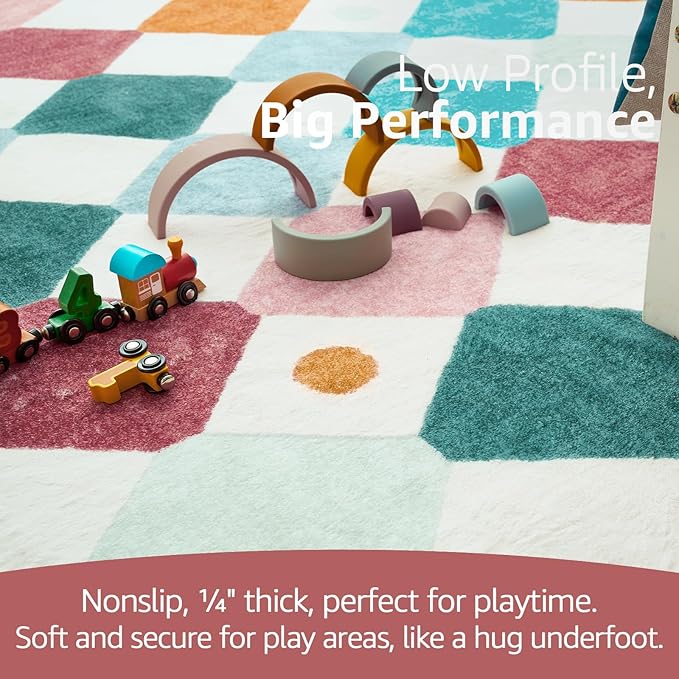 jinchan Area Rug 5x7 Kids Washable Indoor Floor Cover Non-Slip Modern Soft Rug Elementary School Classroom Colorful Diamond Carpet for Nursery Playroom Daycare Bedroom Living Room Confetti on Cream
