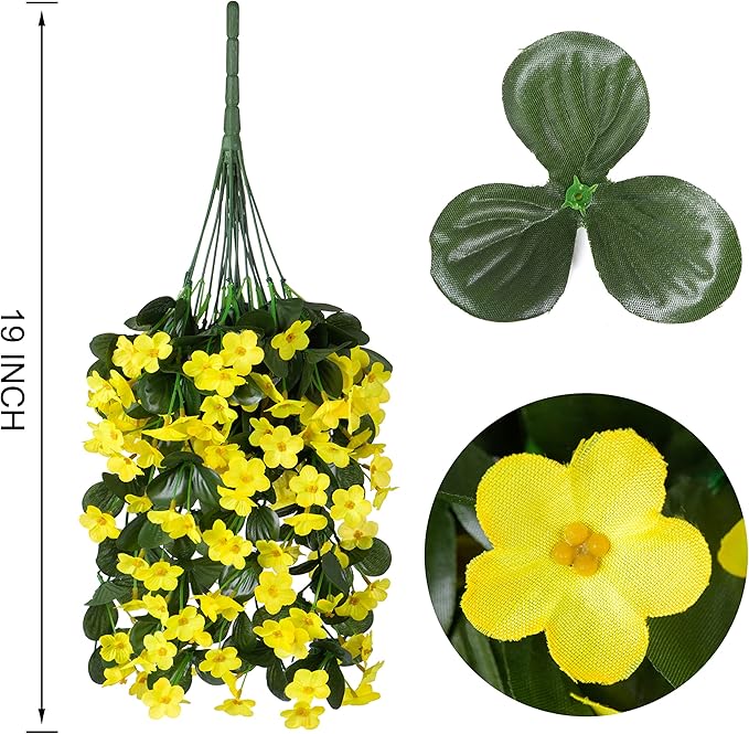 Artificial Faux Hanging Plants Flowers for Outdoor Fall Autumn Decor, 2 PCS Fake Silk Daisy Mums Yellow Orchid Long Vines UV Resistant Realistic for Outside Home Porch Patio Balcony Planter