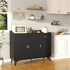 Sideboard Buffet Cabinet with Drawers: 47" Black Fluted Sideboard Cabinet with Drawers and 3 Doors, Modern Wood Credenza Storage Cabinet, Large Accent Cabinets for Living Room (47")