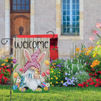 Welcome Easter Gnome Garden Flag 12x18 Double Sided Burlap, Funny Bunny Floral Small Yard Flag Banner for Holiday Farmhouse Outdoor Decor (ONLY FLAG)