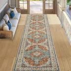 Topllen Runner Rug - 2'x10' Boho Washable Kitchen Rug, Non-Slip Soft Low Pile Rugs Indoor for Hallway Hall Living Room Bedroom Sunroom, Vintage Throw Stair Carpet Stain Resistance (Rust, 2x10ft)