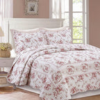 Cozy Line Home Fashions 100% Cotton Quilt Bedding Set, Pink Floral Reversible Coverlet Bedspread (Vintage Rose, Twin - 2 Piece)