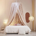 VETHIN Double Layer Princess Round Dome Canopy Bed Curtain for Girls Adults,Children Dreamy Mosquito Net,Cute Bedroom Decoration Castle Play Tent Reading Nook Canopies (Flowers/White)