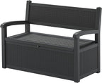 70 Gallon Storage Bench Deck Box for Patio Furniture with Armrest Bench Outdoor Storage