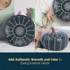 Marrakesh Gallery Genuine Leather Round Pouf Unstuffed - Moroccan Ottoman Footstool, Footrest Cover - Boho Decor - Bohemian Living Room, Bedroom, Kids Room, Gift & Wedding