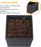 SUNNYPARK Set of 2 Large Square Planter with Removable Liner, All-Weather PE Rattan Modern Planters Indoor Outdoor Flower Plant Pots Garden Box Patio Yard Front Porch Deck