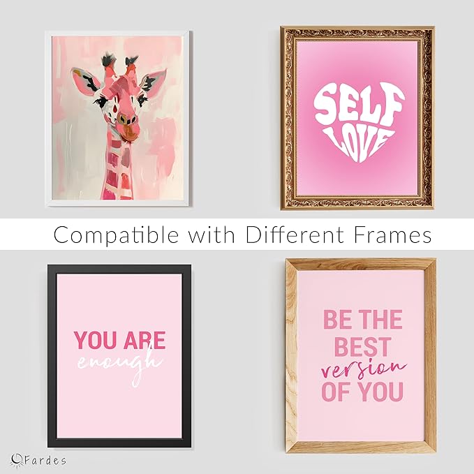 Fardes Preppy Room Decor, Pinky Pictures for Teen Girls Bedroom Decor, Inspirational Cute and Preppy Gifts, Motivational Pink Wall Decor for Bedroom