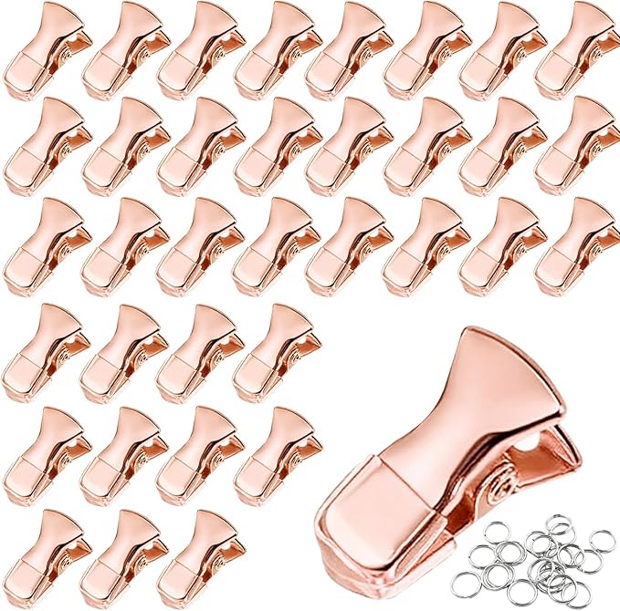 35 Pack Mini Metal Alligator Clips for Crafts Non-Slip Silicone-Coated Retro DIY Badge Small Clips (Glossy Rose Gold)
