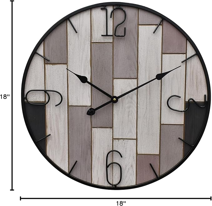 18" Metal Frame Number Multi-Color Mosiac Brown Wooden Wall Clock (Muti-Brown, 18 inch)