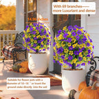 22.8" Set of 2 Fall Artificial Boxwood Topiary Ball with Spikes,UV Resistant Fake Outdoor shrubs with Violet Flowers, Faux Plants Bushes for Garden Front Porch Yard Patio Decor (Yellow+Purple)