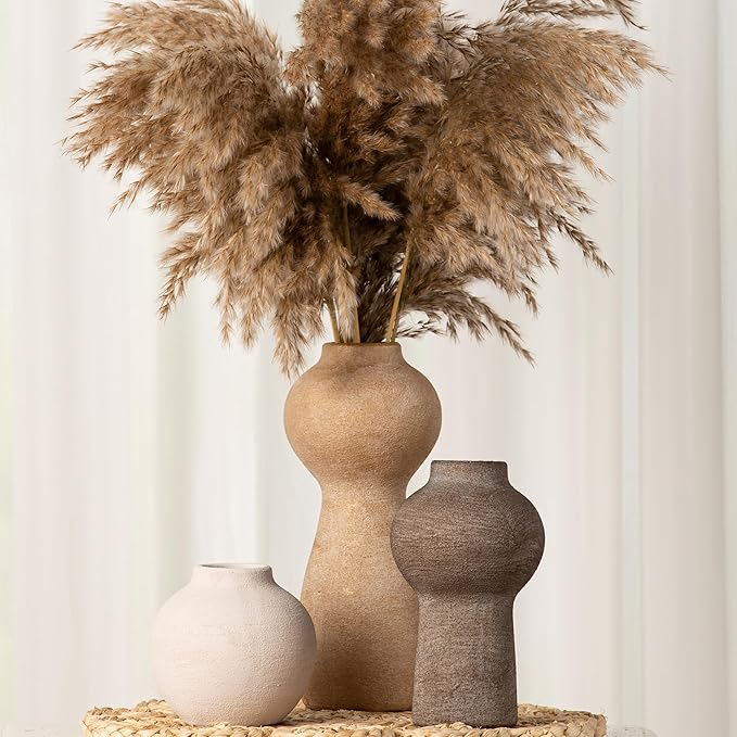 Ceramic Vase Home Table Decor - Flower Vase Set of 3 Living Room Kitchen Decorations Farmhouse Modern Rustic Vases Decorative Centerpiece for Shelf Bedroom Office Bathroom Dining Coffee Desk