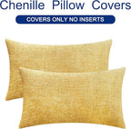 CaliTime Throw Pillow Covers Decorative 12 X 20 Inches Pack of 2 Cozy Chenille Cushion Cases for Couch Sofa Bed Living Room Home Gold