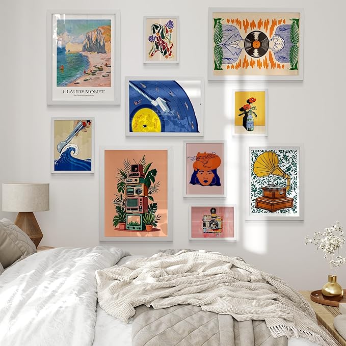 Maximalist Wall Decor, 10 pcs of Framed Wall Art Prints for Quirky Home Decor, Colorful Room Decor for Eclectic Home Decor, Dorm Room Wall Decor