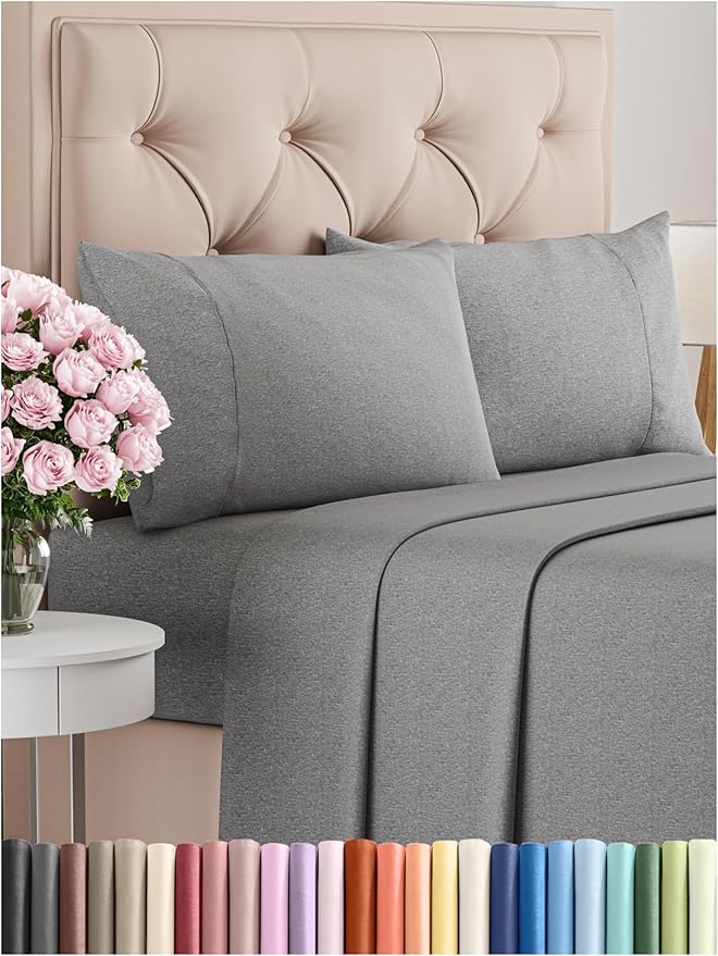 Twin Sheets Set 4 Piece - Includes 2 Pillowcases - Bed Sheets Twin Size - Soft Hotel Luxury Bedding - Cooling, Comfy & Breathable - 1 Flat & 1 Fitted & 2 Pillowcases w/ Deep Pockets - Heathered Grey
