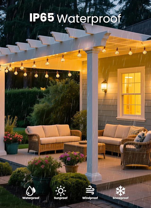 Outdoor-String-Lights-Paio-Lights, 100FT (50FT*2) 50+2 Shatterproof Bulbs Outdoor Patio Lights, IP65 Waterproof Connectable Hanging Outside Light for Backyard, Porch, Deck, Balcony, 2200K