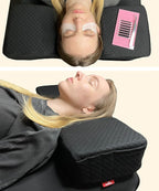 Pillow for Eyelash Extensions - Curved Memory Foam Lash Bed Pillow with Neck and Back Support, Perfect Pillow for Eyelash Extensions, Two Pockets for Tools On The Sides of Pillow (Black)