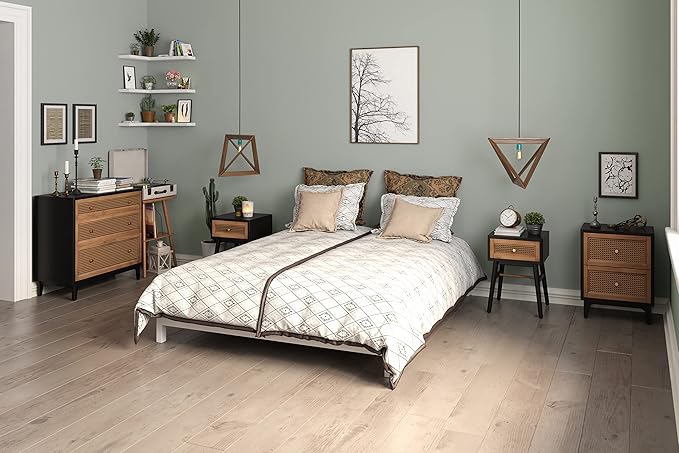 Fully-Assembled Modern Farmhouse Clean-Lined Nightstand, End Table with 1 Drawer, Black