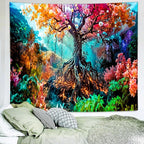 Delur Forest Tapestry Tree of Life Fantasy Tropical Rainforest Tapestry Wall Hanging Colorful Nature Mystical Landscape Psychedelic Spiritual Headboard for Bedroom Living Room Home Decor (51.2" x 59.1")