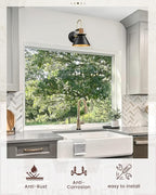 Black and Gold Wall Sconces, HWH Industrial Sconces Wall Lighting Indoor Vanity Barn Light Fixture, Gooseneck Wall Lamp for Bathroom Bedside Bedroom Kitchen, Hammered Metal Shade, 5HZG74B-L BK+BG