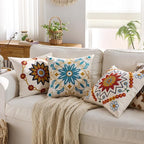 Embroidered Throw Pillow Cover 22x22 Classic Boho Floral Pattern Pillows Cover Outdoor Decorative Pillowcase,Durable Cozy Textured Cushion Case for Sofa Couch Bed Living Room,Teal