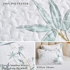 Botanical Quilt Set 3 Pieces King Size, Green Leaves Printed on White Reversible Bedspread Coverlet Set, Soft Microfiber Lightweight Bed Cover for All Season (102" x 90", 1 Quilt+ 2 Pillow Shams)