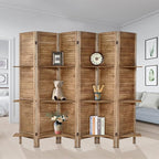 Room Divider with Shelves, Privacy Screen, Room Dividers and Folding Privacy Screens, 6 Panel Wood Temporary Wall Partition Separation Separator, Brown