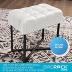 BIRDROCK HOME Rectangular Tufted Foot Stool Ottoman with Soft Padded Cushion - Versatile Vanity Chair for Bedroom, Living Room, Bathroom - Compact Seating for Adults - Cream with Black Metal Legs