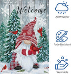 Heyfibro Welcome Christmas Garden Flag Winter Gnome Garden Flags 12x18 Double Sided Burlap Cardinals Snowflakes Snow Garden Yard Flags for Seasonal Outside Outdoor House Decoration (ONLY FLAG)