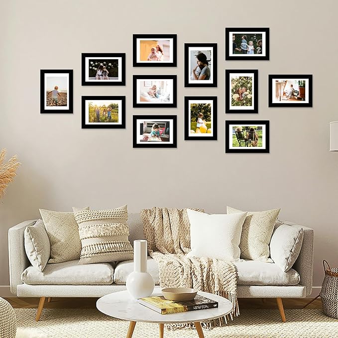 12 Packs 4x6 Picture Frames Bulk, Display 3.5x5 with Mat or 4x6 Without, Black Gallery Frame Set, 4 by 6 Frames Bulk Set of 12, Collage Wall Decor Photo Frame Set for Wall and Tabletop, Black