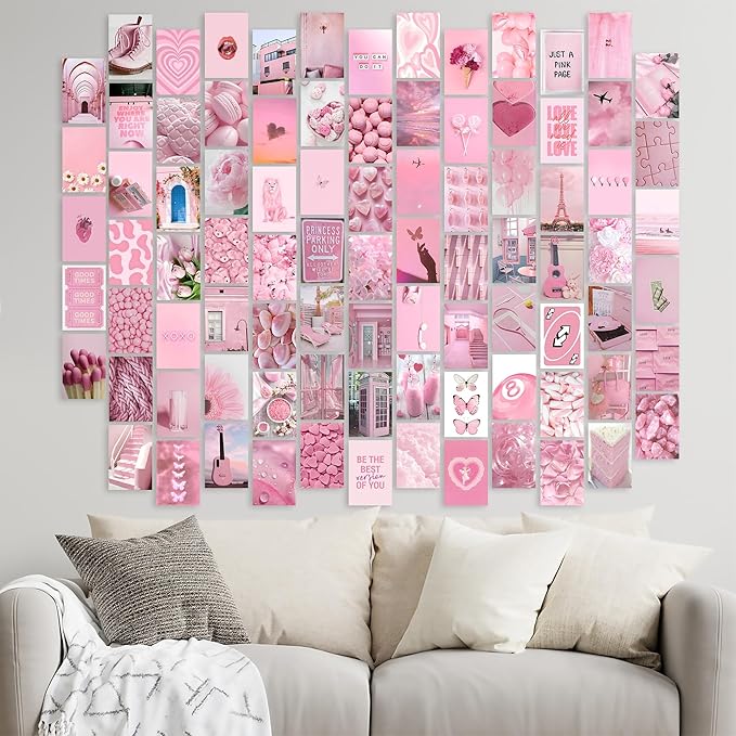 Y2K BOO Soft Rose Pink Aesthetic Wall Collage Kit – 100 Dreamy & Romantic Photos, 4"x6" Prints for Teen Girls Dorm Room Decor, Soft Rose Color Softscape Moments, Ideal Gift for Birthday & Graduation