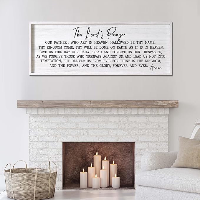 Our Father Prayer Bible Verse Framed Wall Art, 40''×15'' Rustic Religious Christian Lords Prayer Sign for God Jesus Christ Prayer, Horizontal Holy Inspirational Catholic Scripture Decor