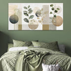 Boho Green Wall Art Mid Century Canvas Wall Art Decor Set Bohemian Abstract Wall Decor Modern Geometric Wall Painting Neutral Botanical Art Print Picture Living Room Bedroom Office Artwork 24"X 48"
