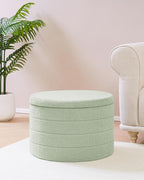 B FSOBEIIALEO Ottoman with Stroage, Round Sherpa Storage Ottoman Stool, Boucle Foot Rest22 x 22"x15.75"（Green
