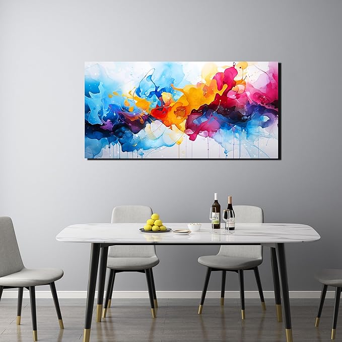 Alsingbago Large Colorful Abstract Canvas Wall Art for Living Room Bedroom Home Office Modern Wall Decor Blue Orange Pink Gray Abstract Picture Ready to Hang Size 24x48