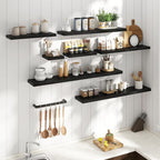 8 Inch Square Floating Shelves for Wall 3 Pack, 8"D Wood Grain Bathroom Shelves with Invisible Brackets, Easy Install Engineered Wood Storage Shelves for Kitchen, Living Room, Bedroom, Black Finish