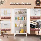 Metal Pantry Cabinet with 2 Doors and Adjustable Shelves, Kitchen Storage cabinets with Gold Handles, Versatile Storage for Laundry/Living Room,Bathroom,Dinning Room-White