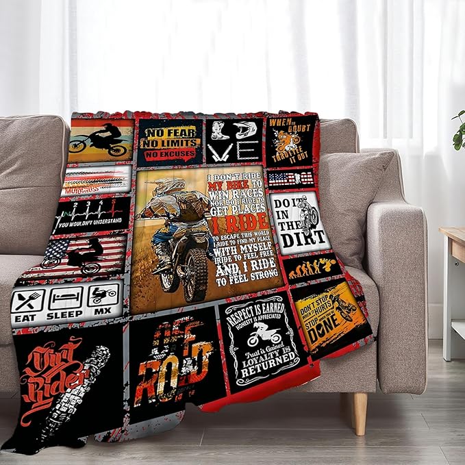 Motorcycle Blanket for Boys Girls Women Men Dirt Bike Gifts Motorcycle Throw Blanket Plush Cozy Flannel Fleece Ultra Soft Fuzzy Blankets 50"X40"