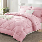 CozyLux Full Size Comforter Sets Pink - 7 Pieces Bed in a Bag Full, Luxury Soft Bed Set for All Seasons, Bedding Set with Down Alternative Comforter, Sheets, Pillowcases & Shams