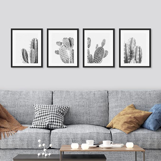 SIGNWIN Framed Black & White Saguaro Southwest Desert Tropical Cactus Wall Art, Set of 4 Floral Botanical Wall Decor Prints, Nature Wilderness Wall Décor for Living Room, Bedroom - 11"x14" Black