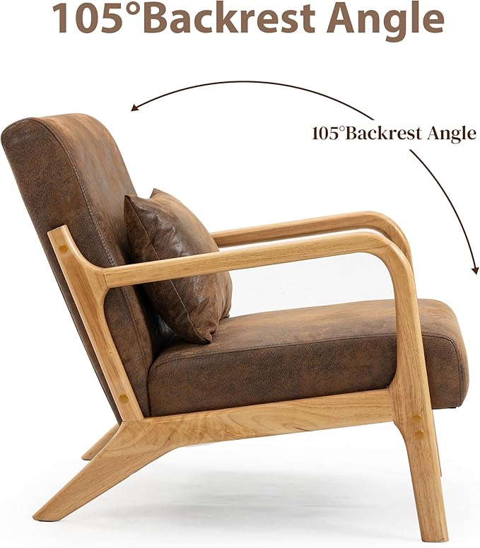 Modern Accent Chair, Cotton Linen Fabric Upholstered Lounge Armchair with Solid Wood Frame for Living Room, Bedroom, Reading Nook (Brown-Gilding)