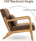 Modern Accent Chair, Cotton Linen Fabric Upholstered Lounge Armchair with Solid Wood Frame for Living Room, Bedroom, Reading Nook (Brown-Gilding)